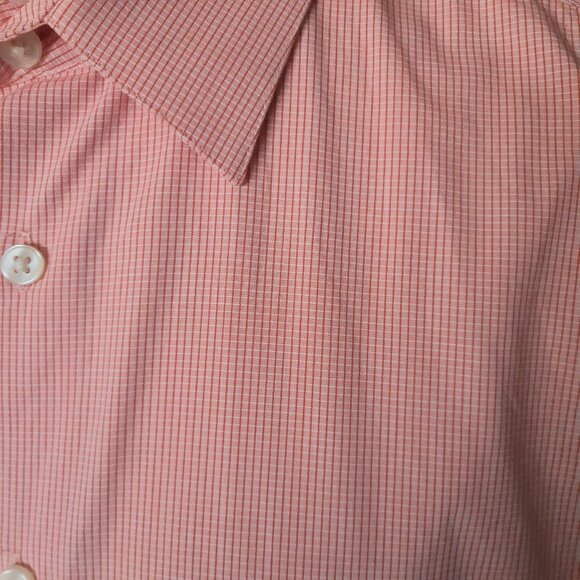 Calvin Klein SZ 15.5 Slim Fit Stretch Orange & White Check Men's Button Up Shirt - Picture 7 of 14